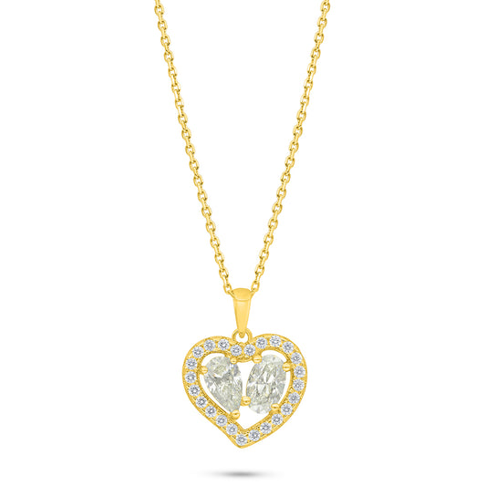Sterling Silver 925 Necklace Golden Plated Embedded With Yellow Diamond And White Zircon