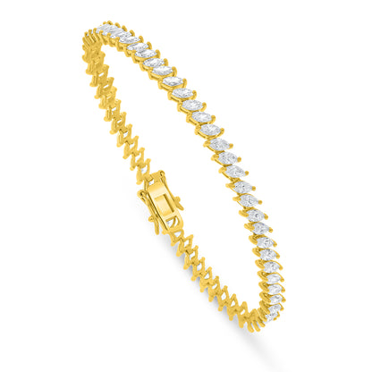 Sterling Silver 925 Bracelet Golden Plated Embedded With White Zircon