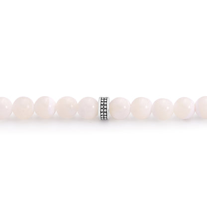 Rosary 100 White Shell Stones 6 mm With Stainless Steel 316L Set Silver And Black Plated