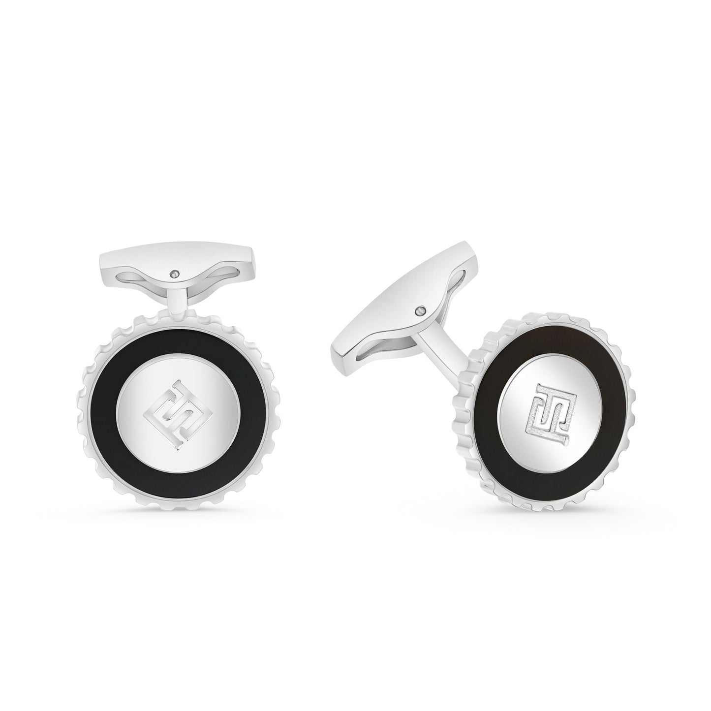 كبك ستانلس ستيل لون فضي و احجار عقيق اسود طبيعي عيار L316