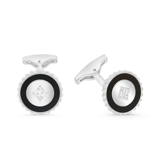 كبك ستانلس ستيل لون فضي و احجار عقيق اسود طبيعي عيار L316