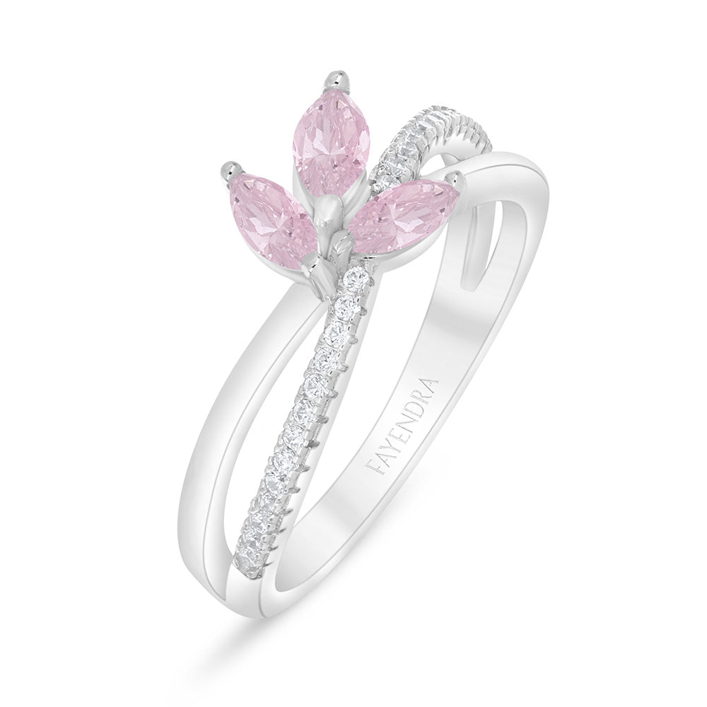 خاتم من الفضة الخالصة عيار 925 مطلي روديوم مرصع زركون بنك و فص ابيض