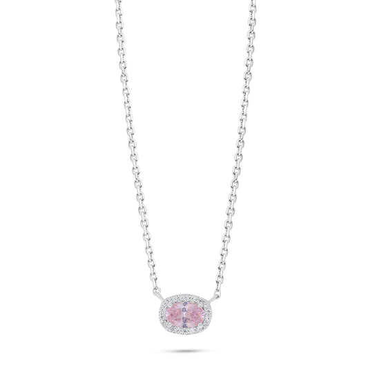 Sterling Silver 925 Necklace Rhodium Plated Embedded With Pink Zircon And White Zircon