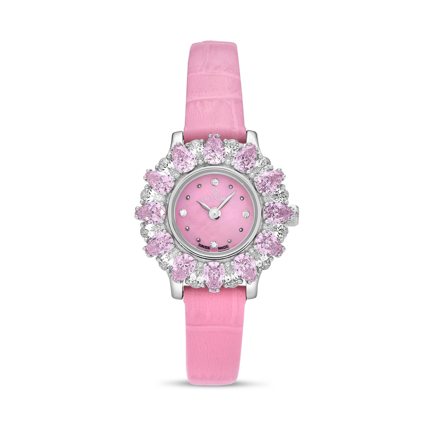 Stainless Steel 316 Watch Silver Color Pink Leather Embedded With Pink Zircon And White Zircon - PINK MOP DIAL