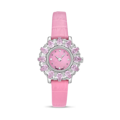 Stainless Steel 316 Watch Silver Color Pink Leather Embedded With Pink Zircon And White Zircon - PINK MOP DIAL