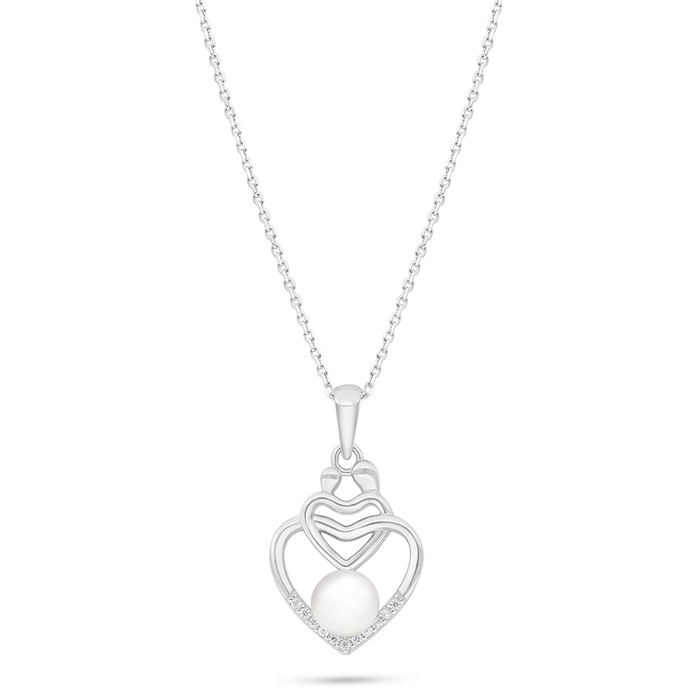 عقد من الفضة الخالصة عيار 925 مطلي روديوم مرصع لولو ابيض طبيعي و فص ابيض