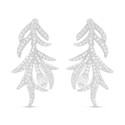 Sterling Silver 925 Earring Rhodium Plated Embedded With White Zircon