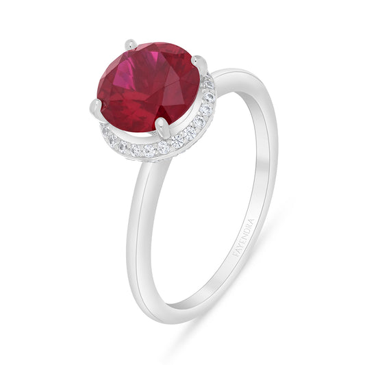 Sterling Silver 925 Ring Rhodium Plated Embedded With Ruby Corundum And White Zircon