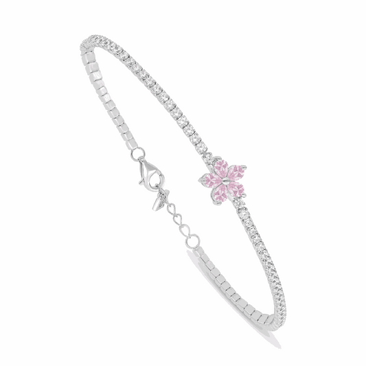 اسورة من الفضة الخالصة عيار 925 مطلية روديوم مرصعة زركون بنك و فص ابيض