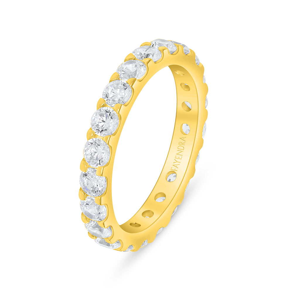 Sterling Silver 925 Ring Golden Plated Embedded With White Zircon