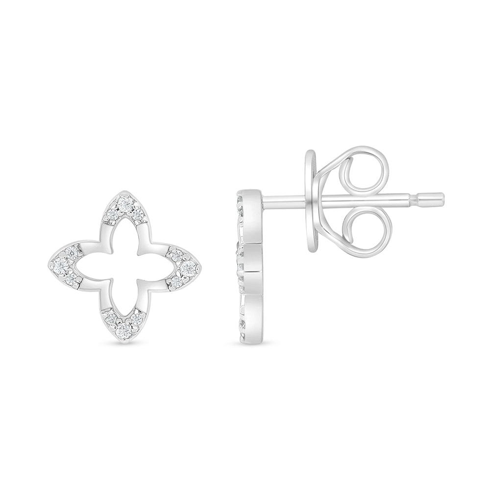 Sterling Silver 925 Earring Rhodium Plated Embedded With White Zircon
