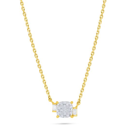 Sterling Silver 925 Necklace Golden Plated Embedded With White Zircon