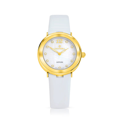 Stainless Steel 316L Watch Golden Color White Leather And White Zircon - WHITE MOP DIAL