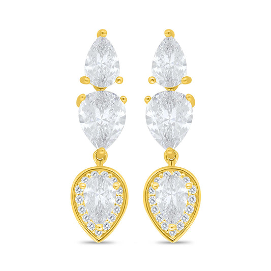 Sterling Silver 925 Earring Golden Plated Embedded With White Zircon