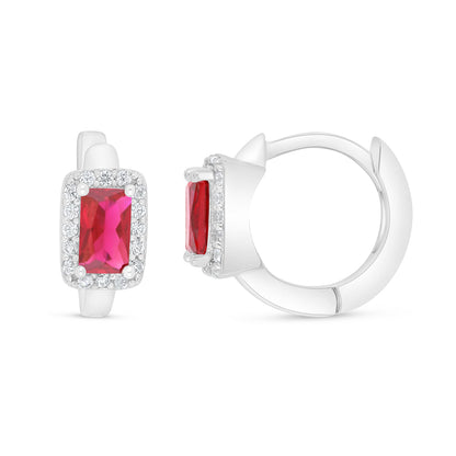 Sterling Silver 925 Earring Rhodium Plated Embedded With Ruby Corundum And White Zircon
