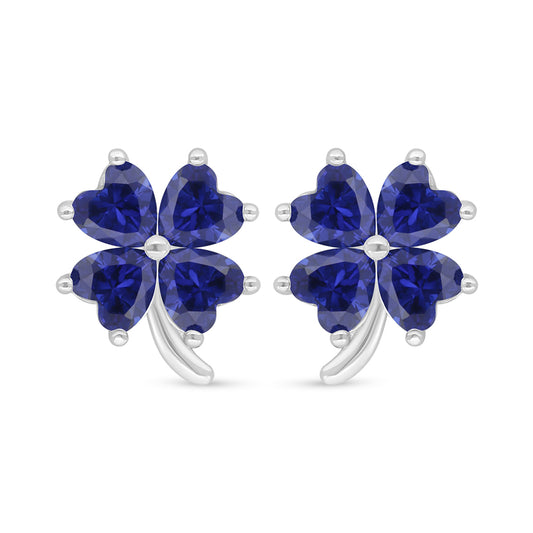 Sterling Silver 925 Earring Rhodium Plated Embedded With Sapphire Corundum