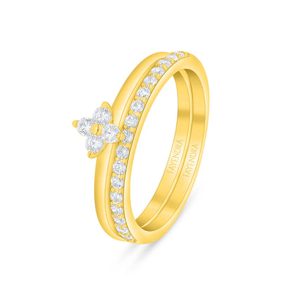 خاتم توينز من الفضة الخالصة عيار 925 مطلي ذهبي مرصع فص ابيض