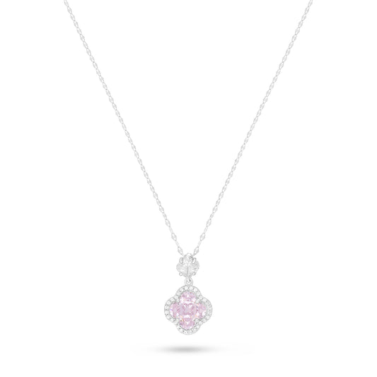 Sterling Silver 925 Necklace Rhodium Plated Embedded With Pink Zircon And White Zircon