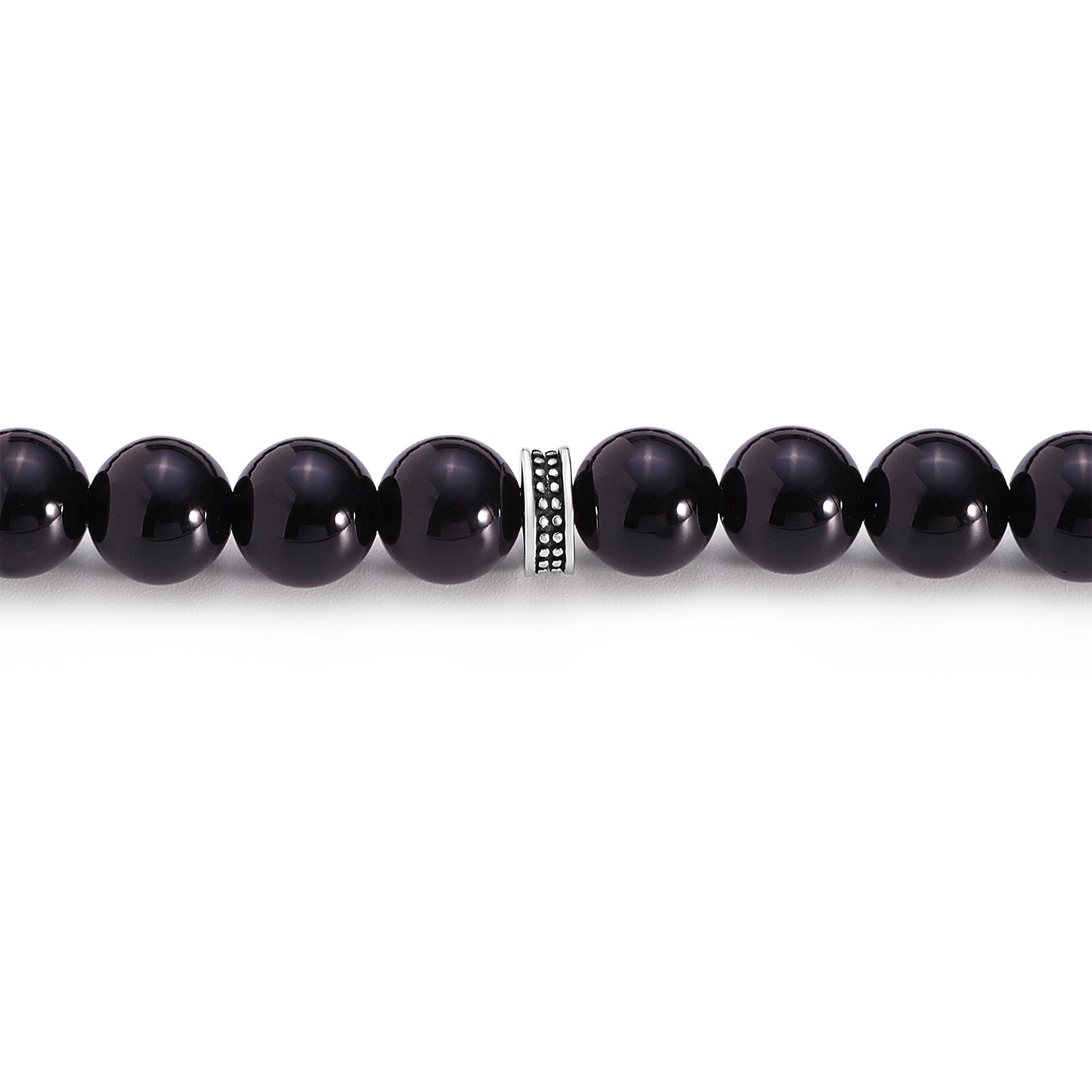 Black Agete Rosary 45 Round Beads 8 mm With Stainless Steel 316L Set (Silver & Black Plated)