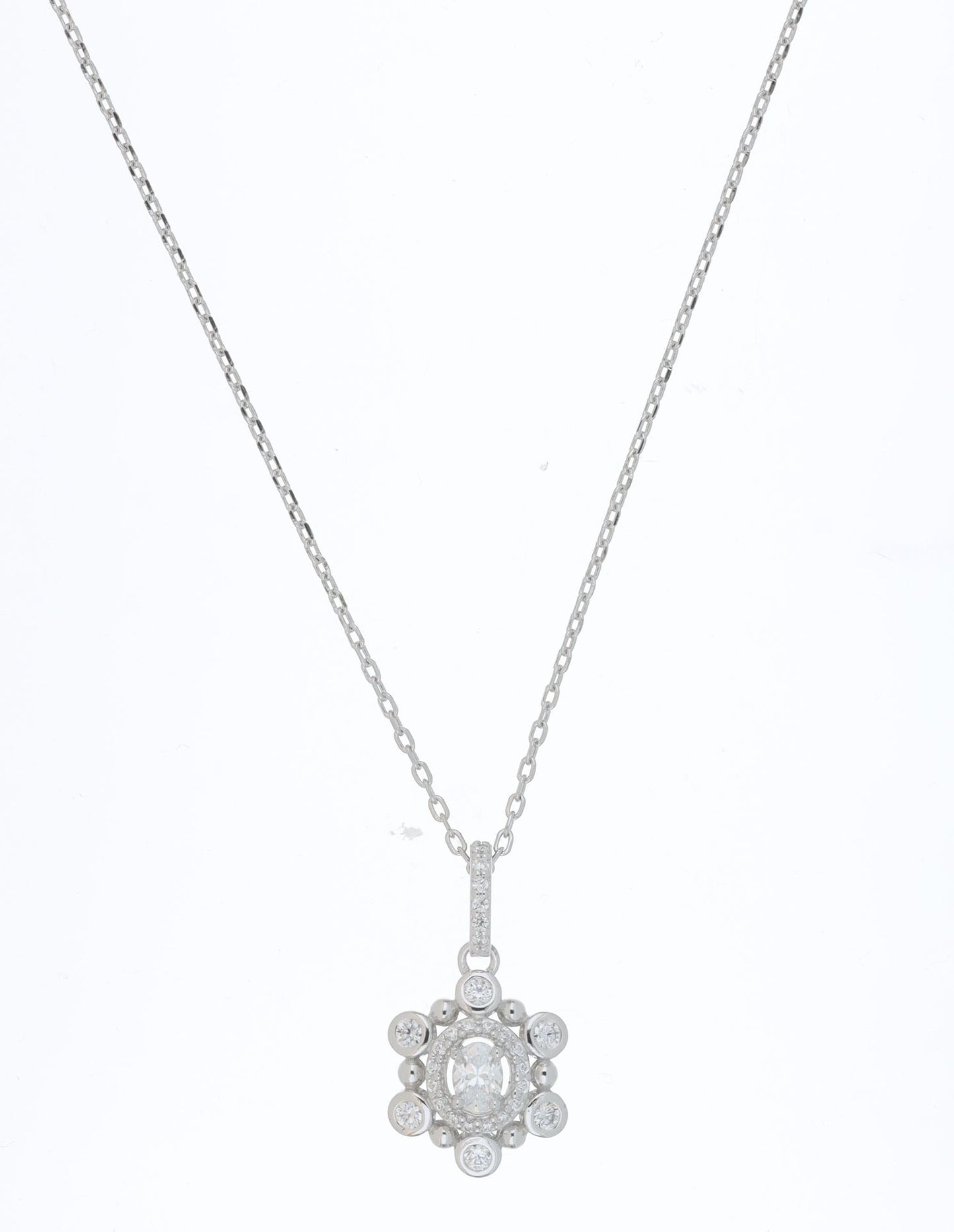 Sterling Silver 925 Necklace Rhodium Plated Embedded With White Zircon