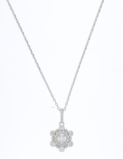 Sterling Silver 925 Necklace Rhodium Plated Embedded With White Zircon