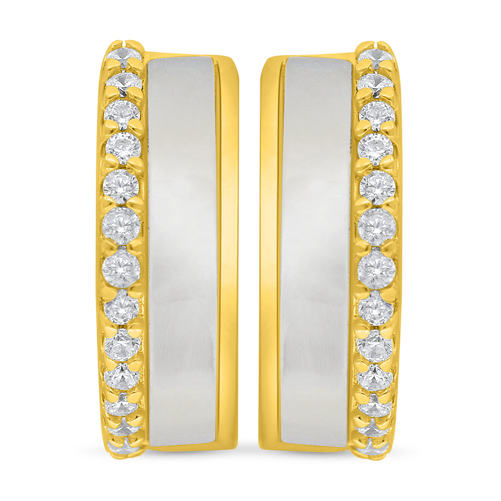 اقراط من الفضة الخالصة عيار 925 مطلية ذهبي مرصعة صدف ابيض و فص ابيض