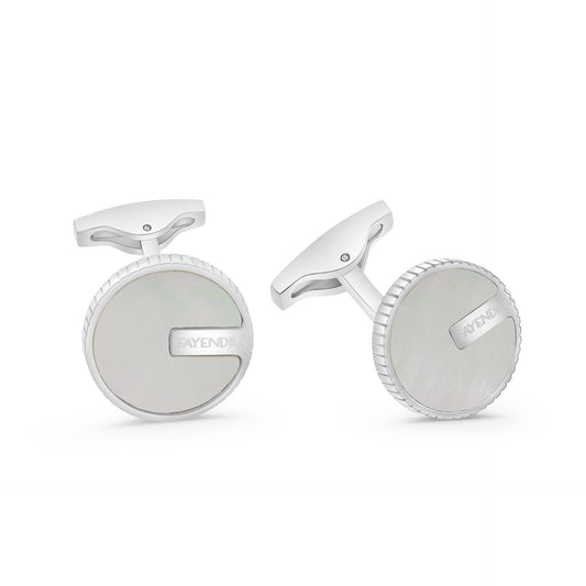 كبك ستانلس ستيل لون فضي و احجار صدف ابيض عيار L316