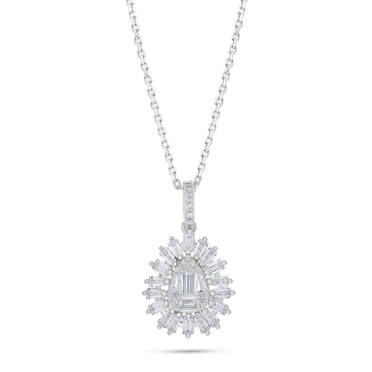Sterling Silver 925 Necklace Rhodium Plated Embedded With White Zircon