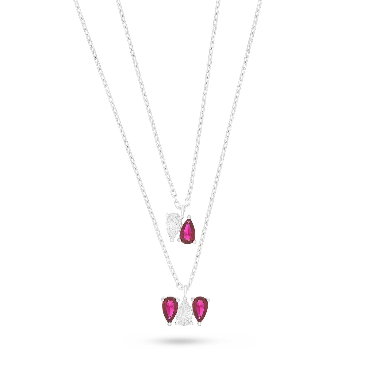 Sterling Silver 925 Necklace Rhodium Plated Embedded With Ruby Corundum And White Zircon