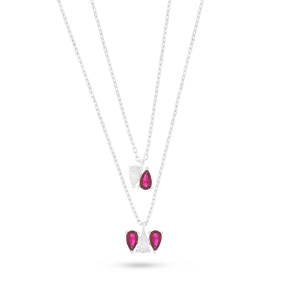 Sterling Silver 925 Necklace Rhodium Plated Embedded With Ruby Corundum And White Zircon