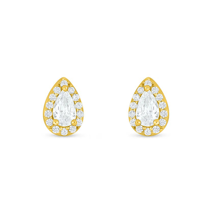 Sterling Silver 925 Earring Golden Plated Embedded With White Zircon