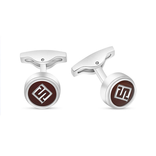 Stainless Steel Cufflink 316L Silver Color Embedded With Red Agate Shiny Steel