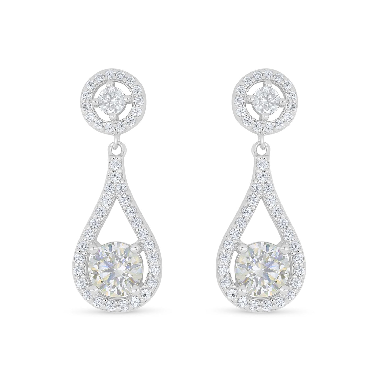 Sterling Silver 925 Earring Rhodium Plated Embedded With Diamond Zircon And White Zircon