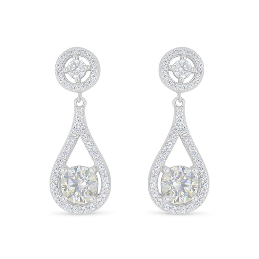 Sterling Silver 925 Earring Rhodium Plated Embedded With Diamond Zircon And White Zircon