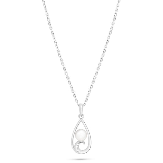 Sterling Silver 925 Necklace Rhodium Plated Embedded With Natural White Pearl