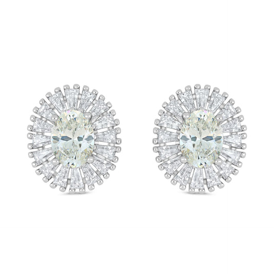Sterling Silver 925 Earring Rhodium Plated Embedded With Diamond Zircon And White Zircon