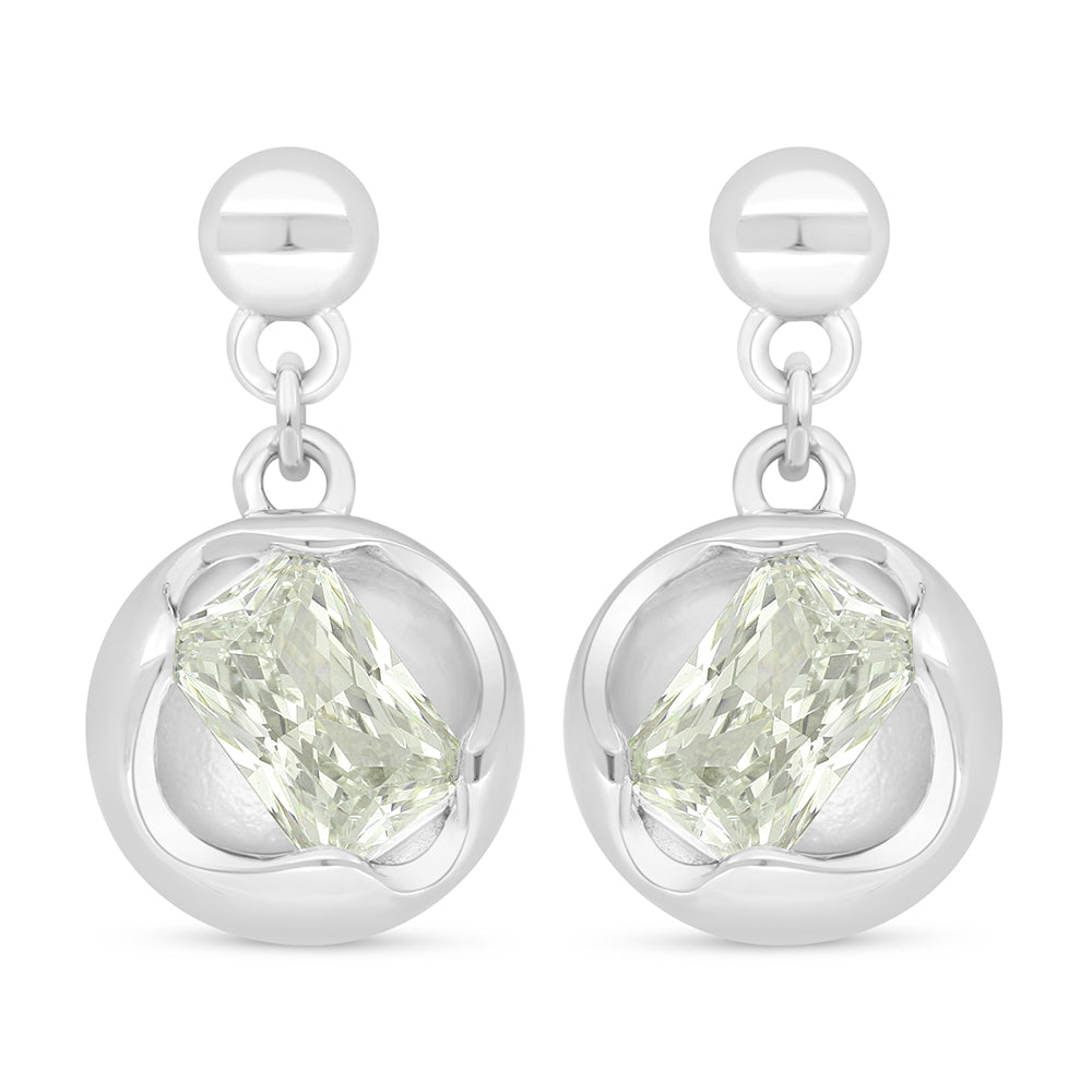 Sterling Silver 925 Earring Rhodium Plated Embedded With Diamond Zircon