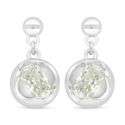 Sterling Silver 925 Earring Rhodium Plated Embedded With Diamond Zircon
