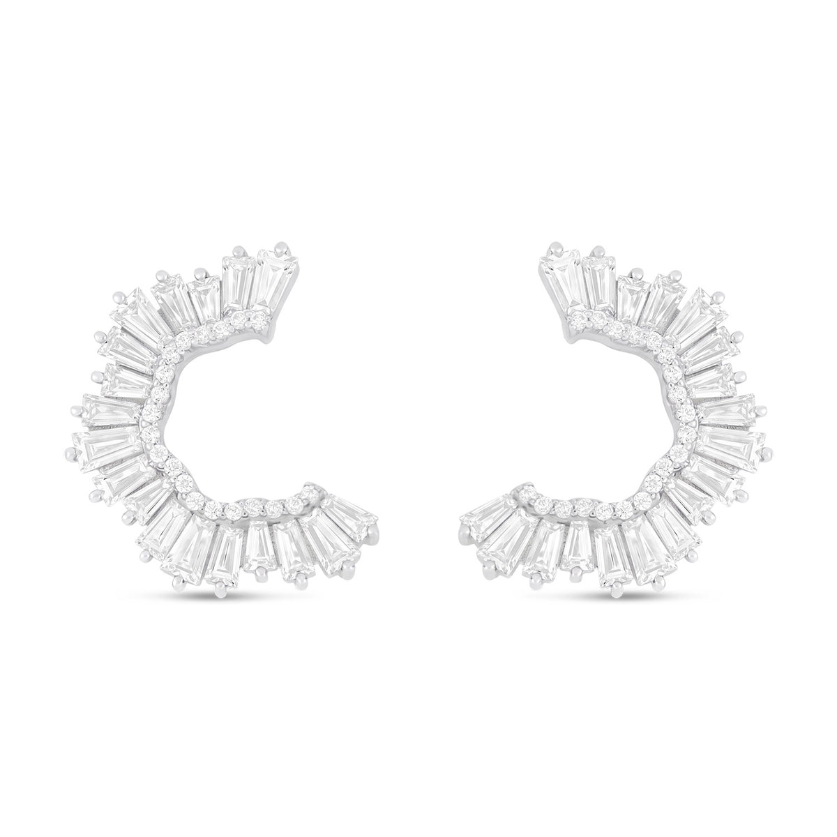 Sterling Silver 925 Earring Rhodium Plated Embedded With White Zircon