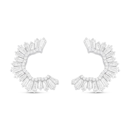 Sterling Silver 925 Earring Rhodium Plated Embedded With White Zircon