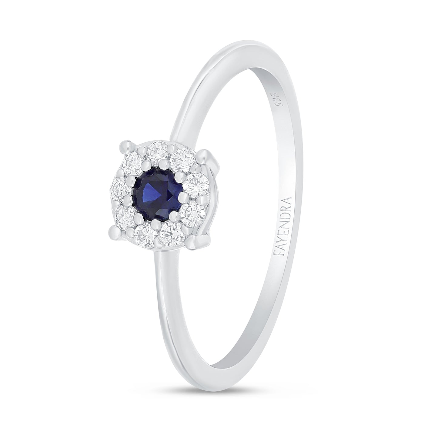 Sterling Silver 925 Ring Rhodium Plated Embedded With Sapphire Corundum And White Zircon
