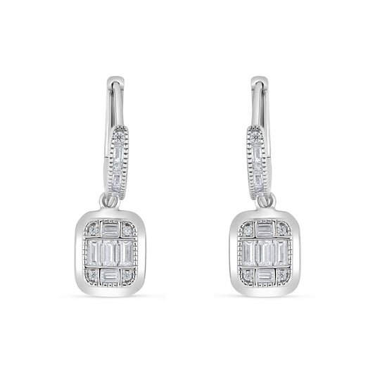 اقراط من الفضة الخالصة عيار 925 مطلية روديوم مرصعة فص ابيض