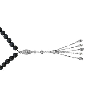Rosary 33 Sterling Silver 925 Set Oxidized Embedded With Blue Tiger Eye Bead 10 ML LOGO
