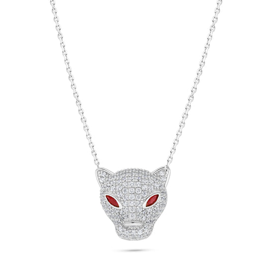 Sterling Silver 925 Necklace Rhodium Plated Embedded With Ruby Corundum And White Zircon