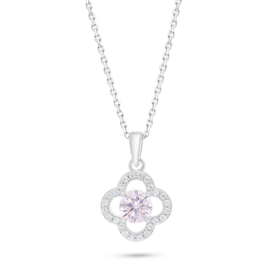 Sterling Silver 925 Necklace Rhodium Plated Embedded With pink Zircon And White Zircon