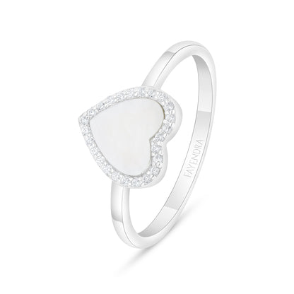 Sterling Silver 925 Ring Rhodium Plated Embedded With white shell And White Zircon