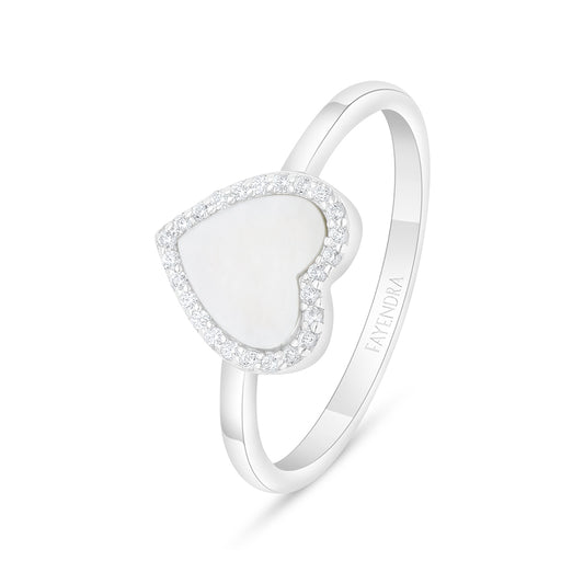 Sterling Silver 925 Ring Rhodium Plated Embedded With white shell And White Zircon