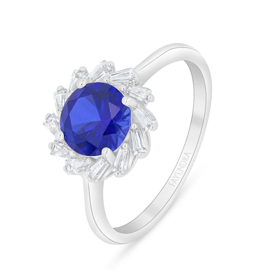 Sterling Silver 925 Ring Rhodium Plated Embedded With Sapphire Corundum And White Zircon