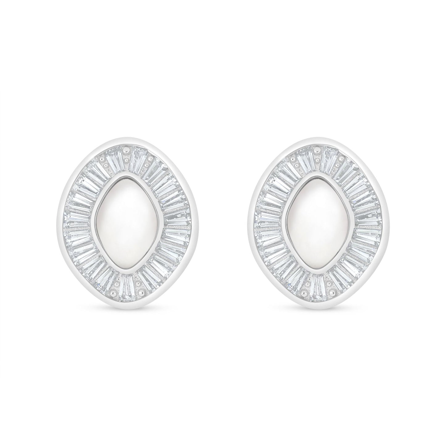 Sterling Silver 925 Earring Rhodium Plated Embedded With white shell And White Zircon
