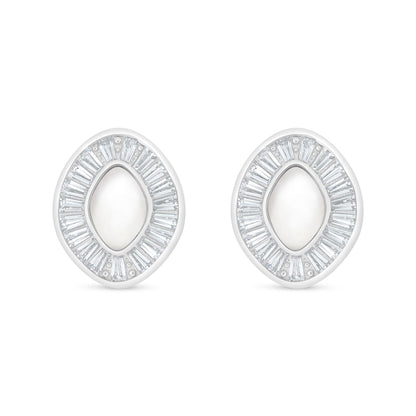 Sterling Silver 925 Earring Rhodium Plated Embedded With white shell And White Zircon